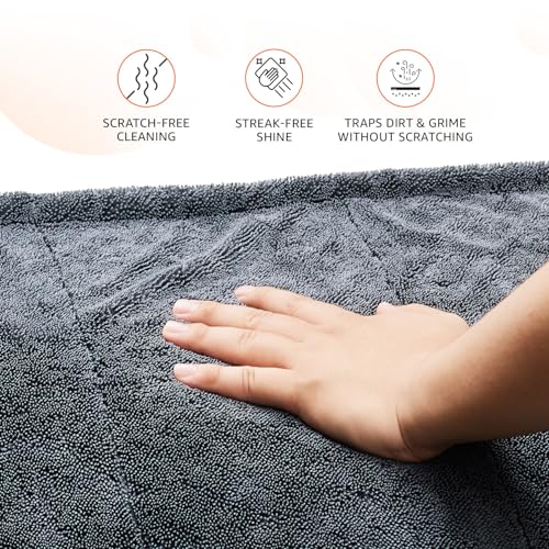 Image of Amazon Basics Microfiber Cleaning Cloth | 1200 GSM | Ultra Soft | Super Absorbent | Reusable | Pack of 1 (Grey)- 60cm X 40cm