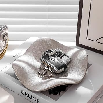 Jewelry Tray Ring Dish Ceramic Trinket Tray Key Tray Flower Wave Shape Birthday Party Wedding Home Decor for Entryway Table Livingroom dresser Matter Silver