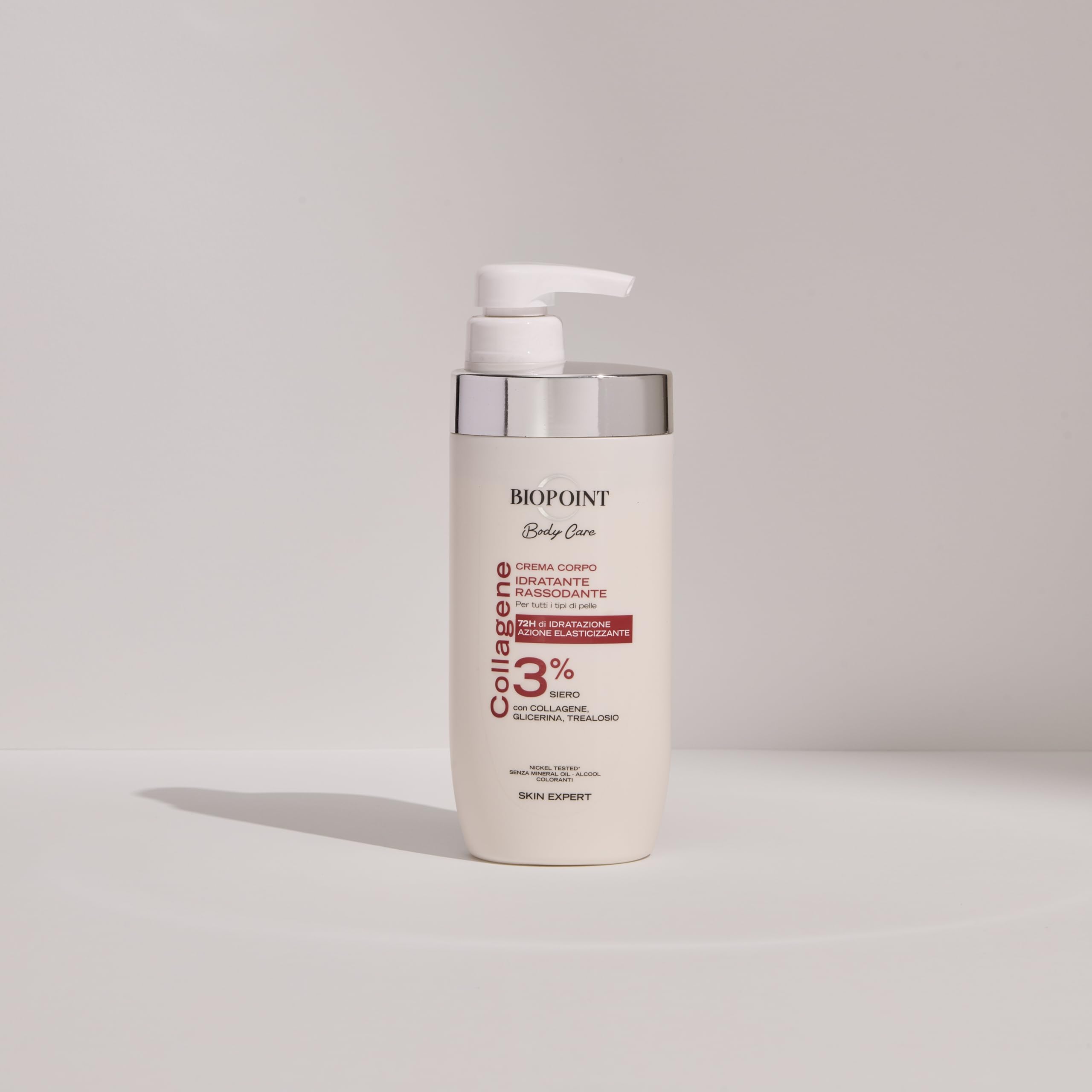 Biopoint - Crema Corpo Idratazione Rassodante, Azione Elasticizzante per tutti i tipi di Pelle, con 3% di Collagene, Dona Luminosità, Morbidezza e Idratazione fino a 72h, 500 ml