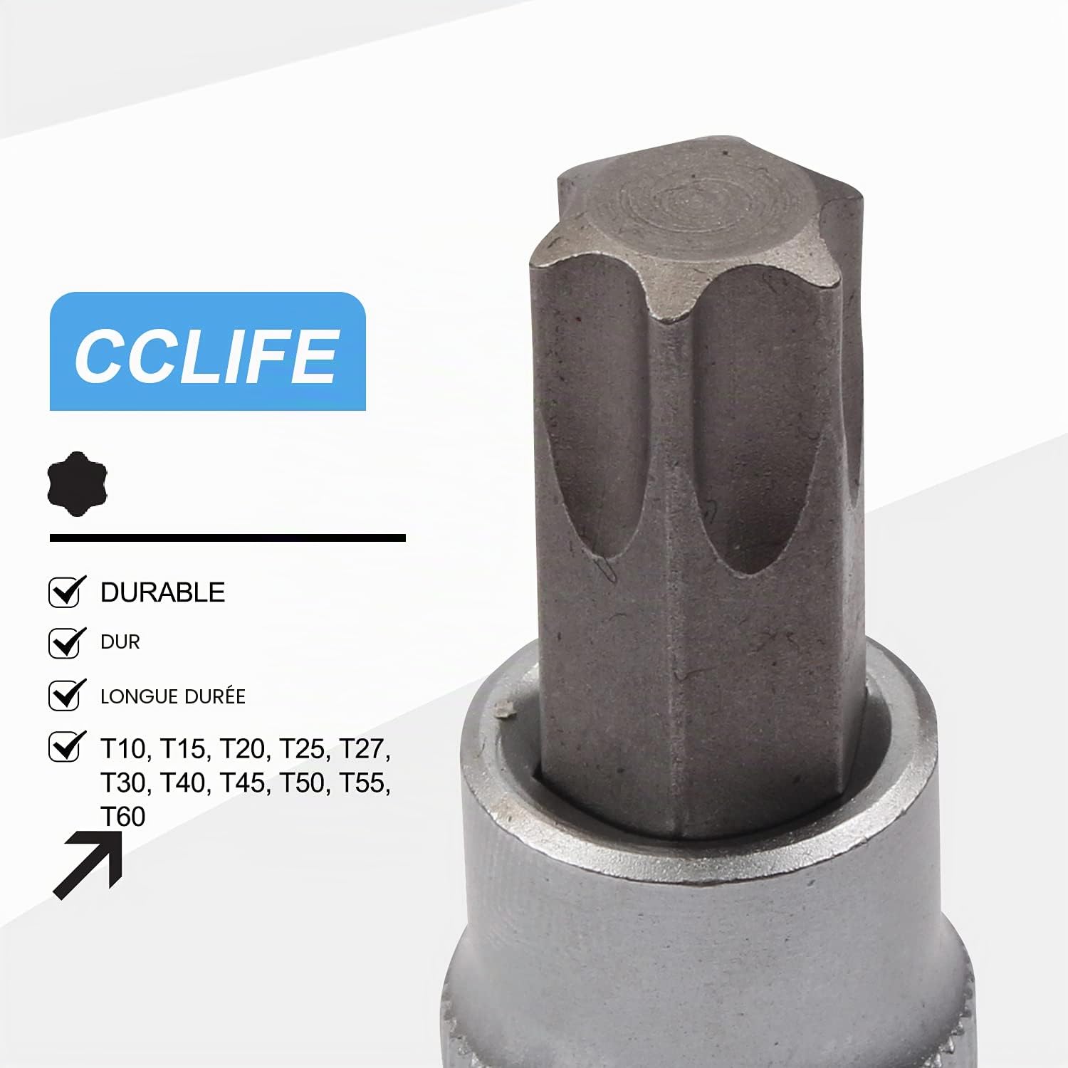 CCLIFE 34 Pièces Coffret douilles torx femelle 3/8" profil E4-E20, Embout torx étoilé profil T10-T60 en Acier S2, Adaptateur 3/8' à 5/16' CR-V Douille Etoile