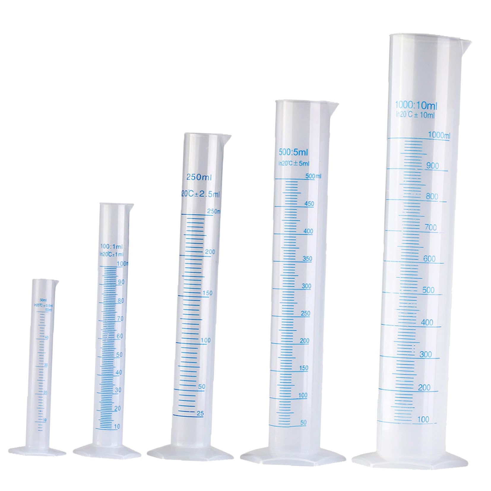 Cylindre Pratique Gradué en Plastique Eprouvette Plastique, Lot 5 Pièces
