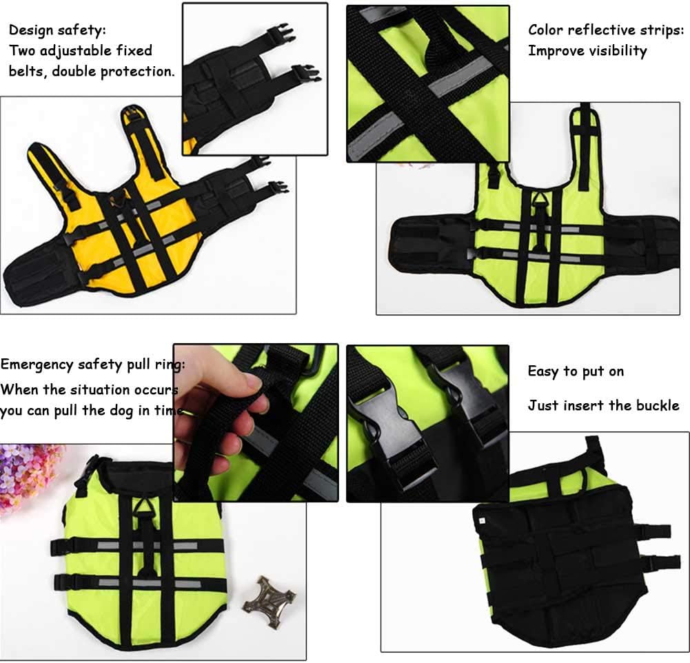 Dog Life Jacket Vest Ripstop, Adjustable Dog Lifesaver Safety Reflective Vest,Dog Swimming Jacket Vest, Pet Floatation Vest with Rescue Handle for Small, Medium and Large Dogs