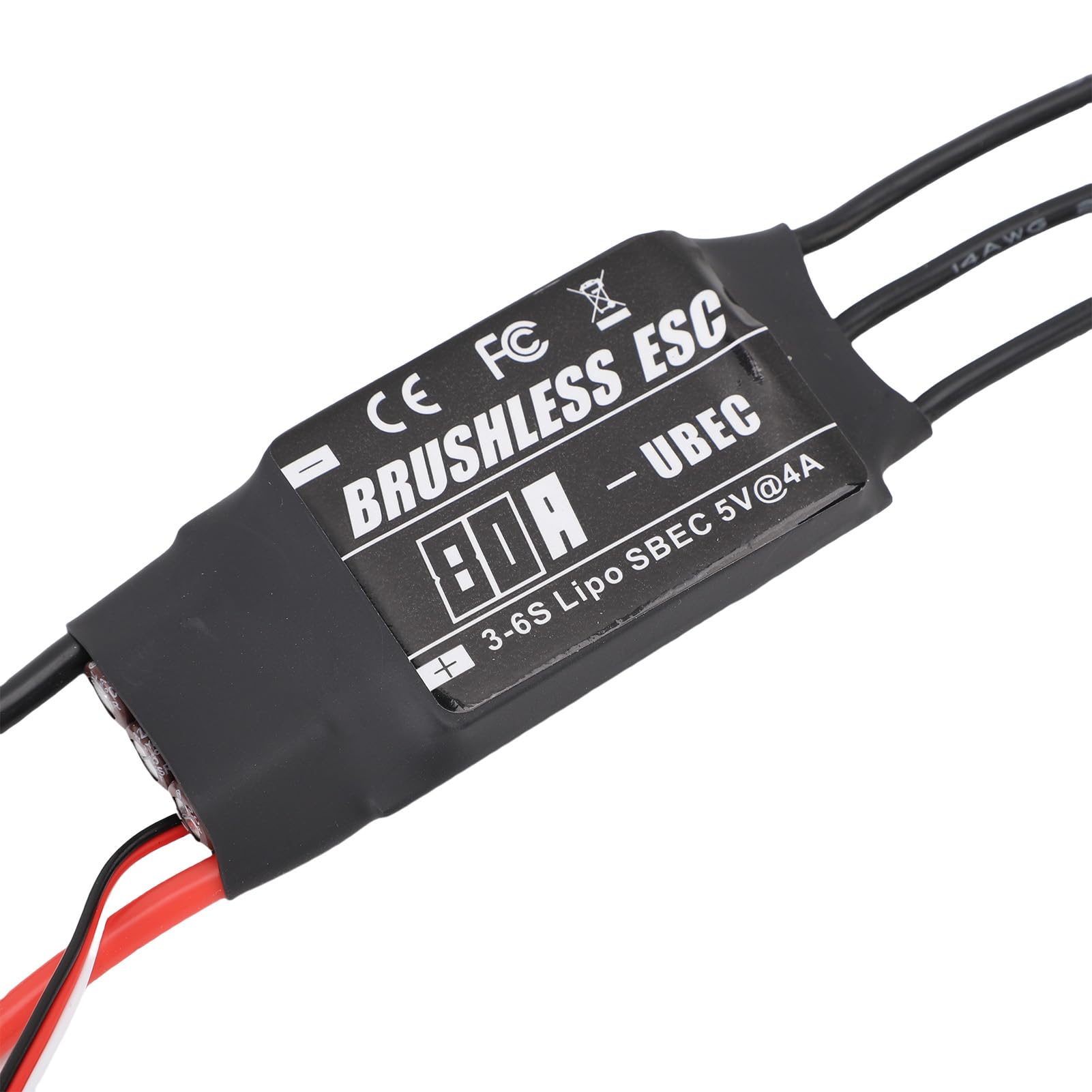 BuyWeek ESC Sin Escobillas 80A, Controlador de Velocidad Eléctrico de Cobre BEC 5V 4A 3-6S para Helicóptero RC Auto