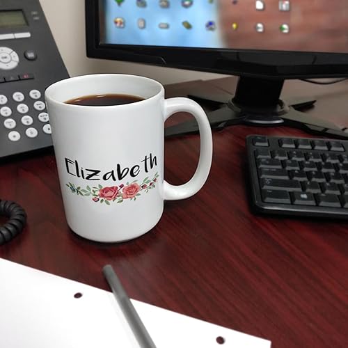 Miniatura 7 de Tazas personalizadas con nombre floral para mujeres, paquete de 2 tazas de café de cerámica personalizadas de 15 onzas, tazas de té