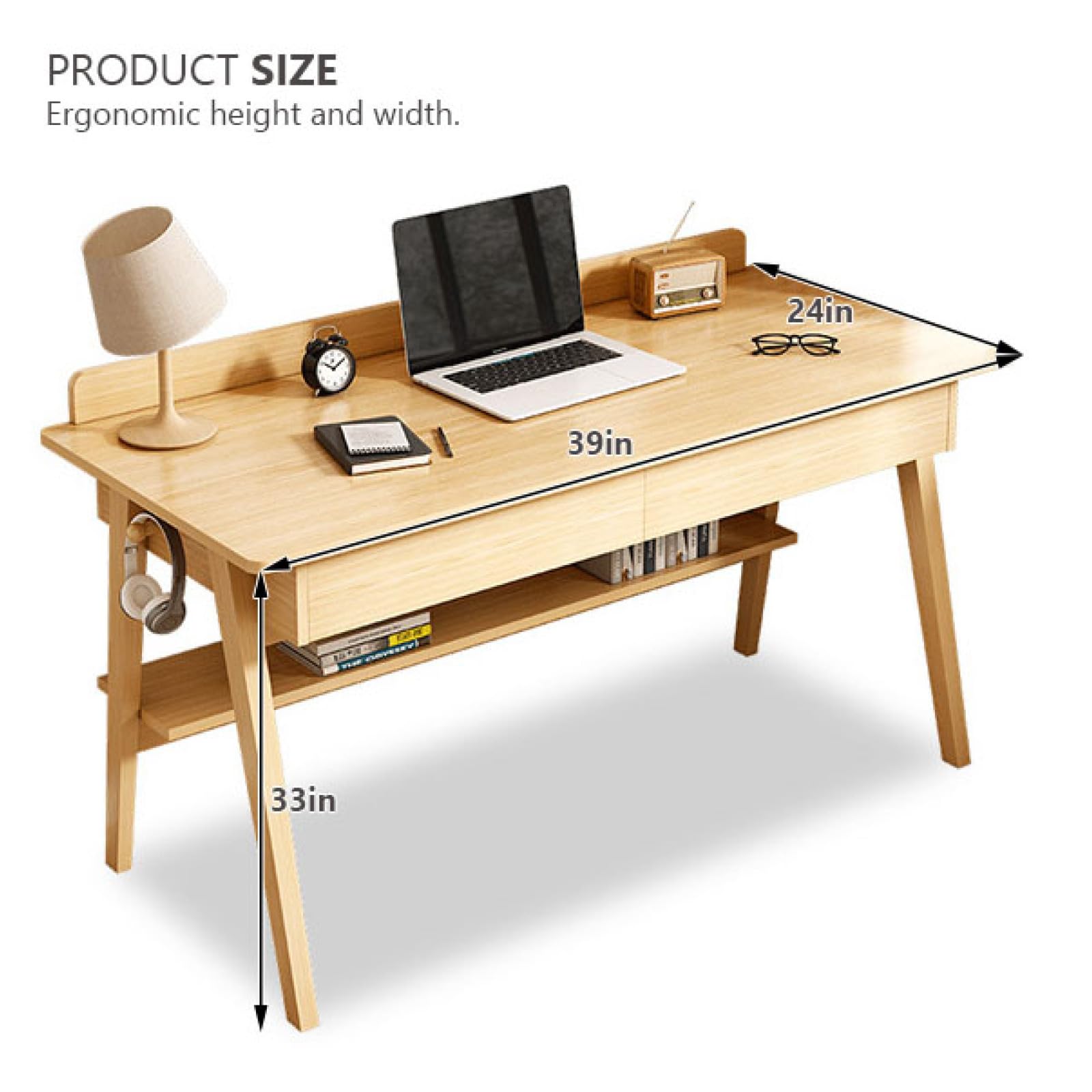 MidCentury - Scrivania moderna in noce con 2 Sto Ders 99 cm, scrivania per casa e ufficio, tavolo da studio per spazi minimalisti