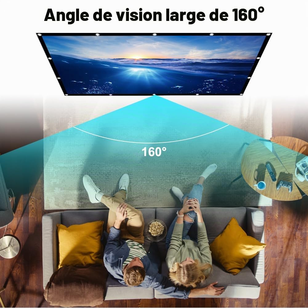 DASIAUTOEM Écran de projection pliable 100", 16:9 HD 4K, écran de projection pliable, écran portable pour la maison, les événements sportifs, l'école, les réunions, le home cinéma