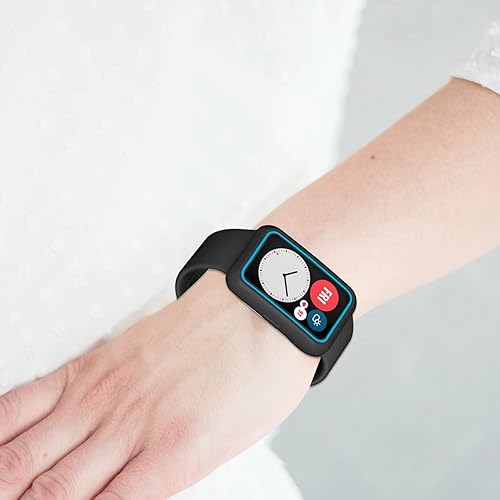 Miniatura 9 de Hemobllo Protector de pantalla de marco de vidrio compatible con Huawei Watch Fit Case Smartwatch Funda compatible con Huawei Watch Negro Azul