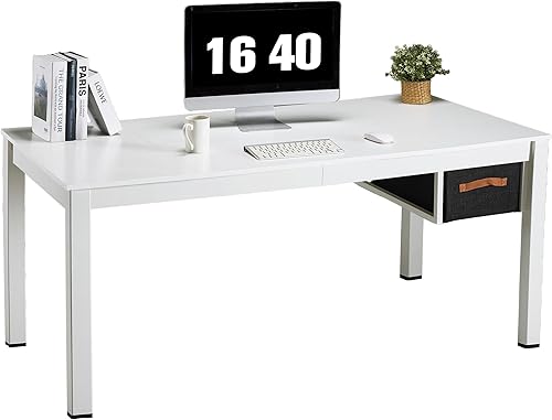 Escritorio blanco para computadora con cajón, escritorios de trabajo grandes de oficina en casa de 63 pulgadas, escritorio moderno de estudio, mesa