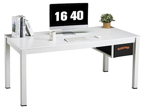 White Computer Desk with Drawer, 63 Inch Large Home Office