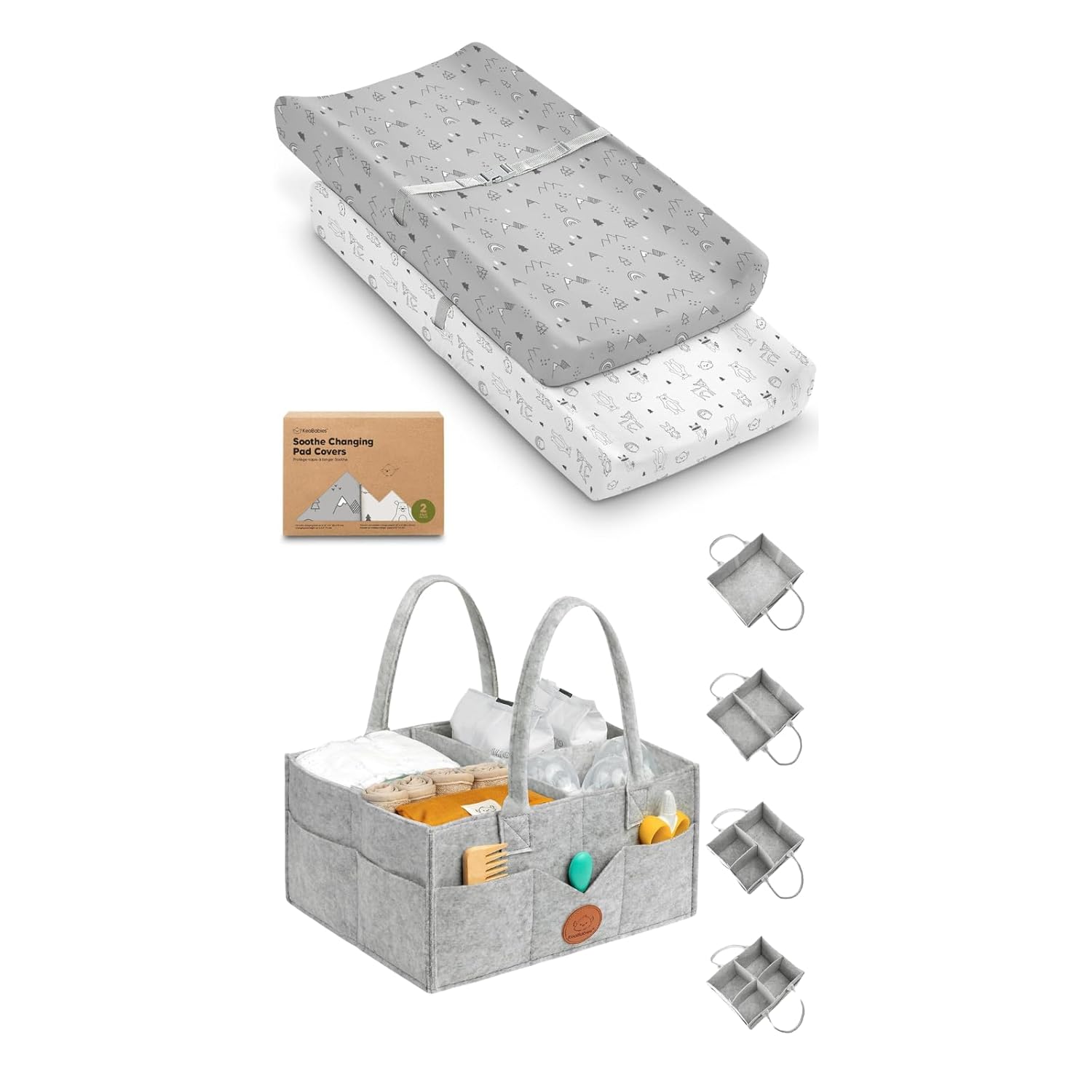 KeaBabies 2-Pack Changing Pad Covers for Girl, Boy and Baby Diaper Caddy Organizer - 100% Cotton Changing Table Pad Cover - Large Baby Organizer for Nursery