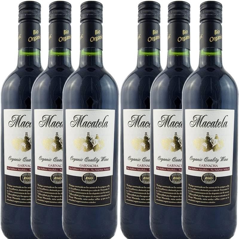 Pack x6 Vino Tinto Ecológico Sin Sulfitos 750 ml | Macatela Bio | Producción Artesanal | Uva Ecológica | Natural y Libre de Aditivos