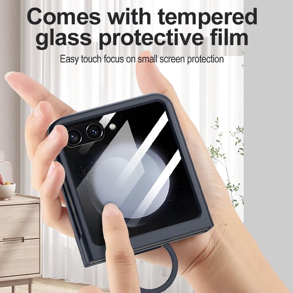 Funda con Anillo Protector de Pantalla de Vidrio Templado para Samsung Galaxy Z Flip 5, Morado Claro, para Galaxy Z Flip 5