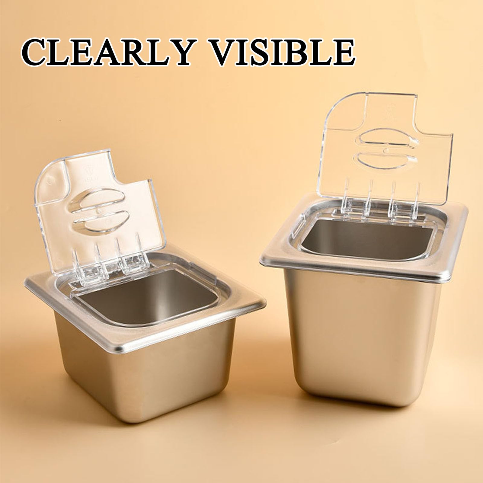Bandejas Recipiente Gastronorm GN 1/6 2.5"/3.9"/ 5.9",Tapa Abatible Transparente,Apto Para Alimentos Horno Baño María,Acero Inox Rectangular Contenedor De Ingredientes,1/6（17.8*16.5cm）,15cm/5.9”