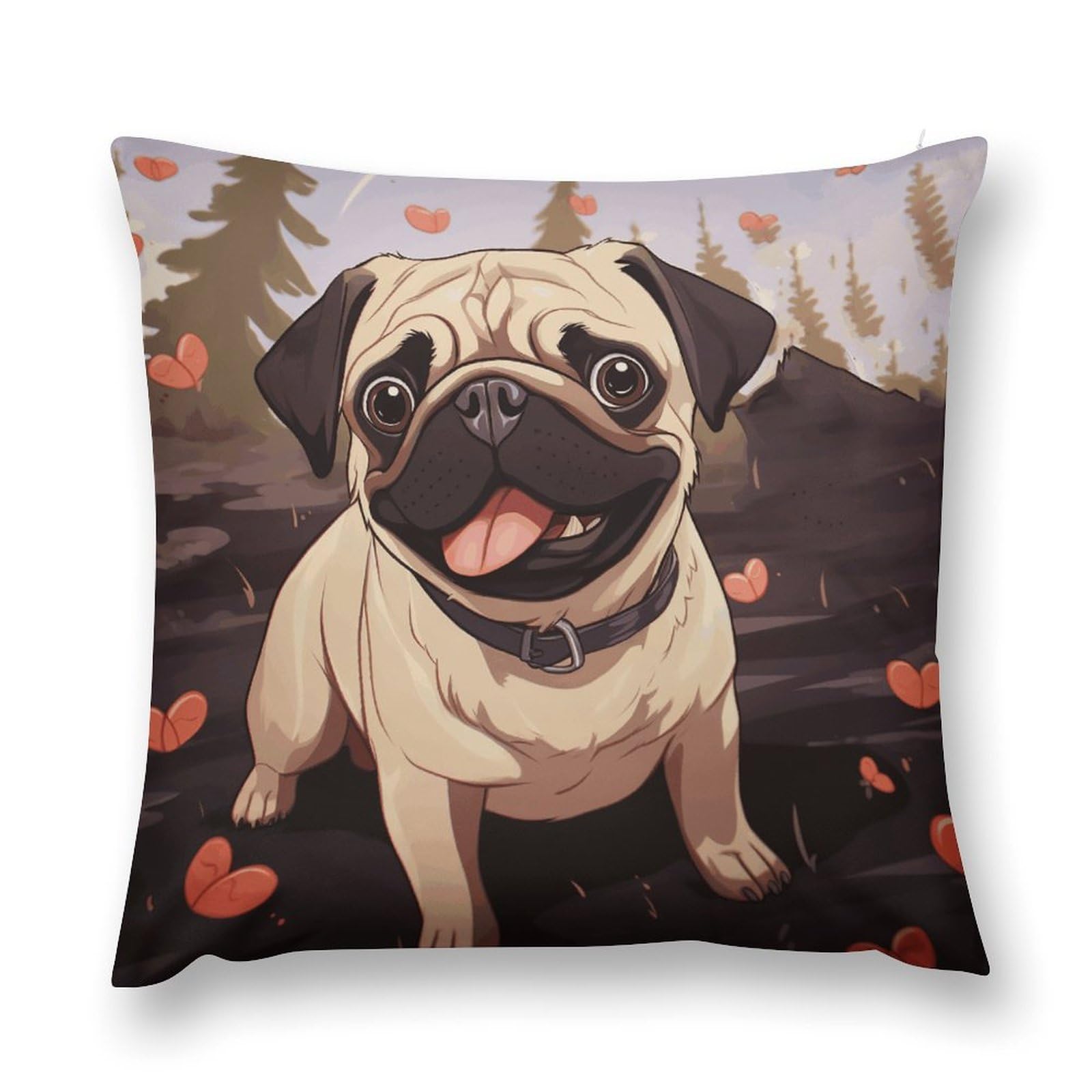 asbwuo Plush Pillow Case Cute Pug Decorative Throw Pillowcase Soft Cozy Cushion Pillow Cover for Bed Couch Sofa