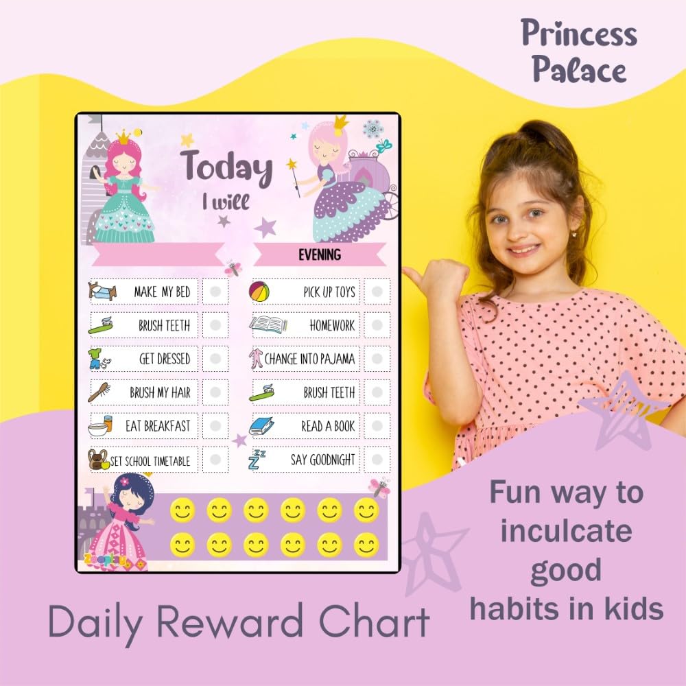 Zooplay India My Responsibility Chart Princess- Good Habit Chart for Kids - Reusable Behavior Tracker with SmiliesI For Age 3-12 year I Reward chart I gift for girls 3 yr -12 yrs - Image 2 thumbnail