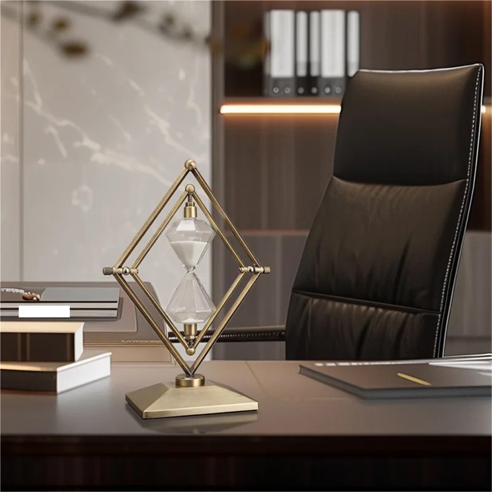 Reloj de Arena con Temporizador 30 Minutos, Adorno geométrico | Decoración Escritorio Oficina para Cocina, Estudio(Copper White Sand)
