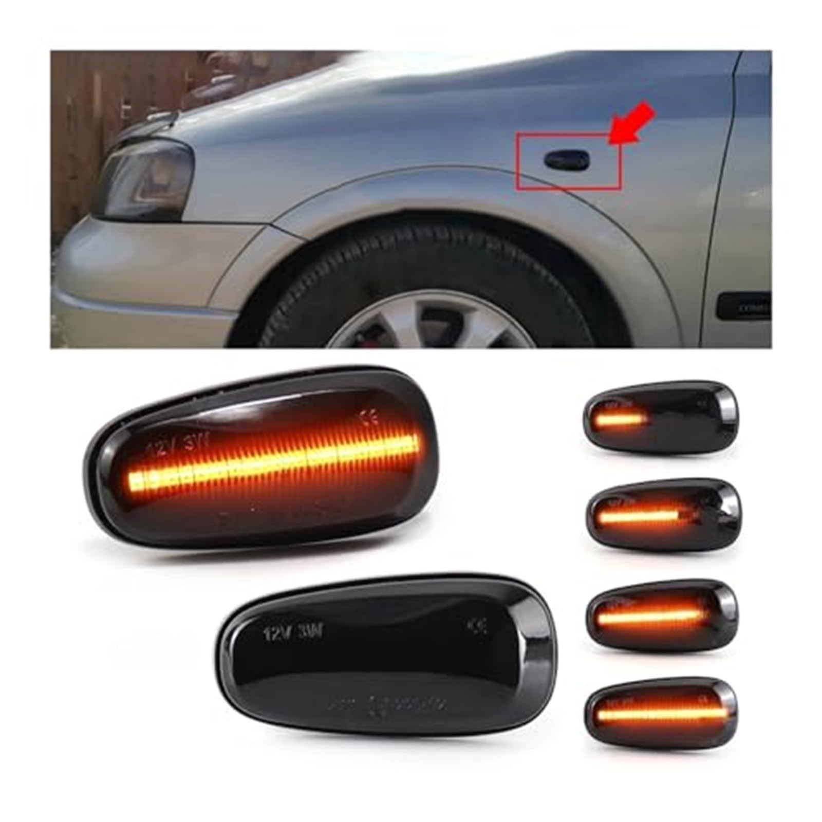 Dla opla, dla Zafiry A 1999-2005, dla Astra G 1998-2009 lampka kierunkowskazu LED światło obrysowe boczne wskaźnik 12V lampa panelowa wzmacniacz Światło kierunkowskazu samochodowego(BLACK Dyna