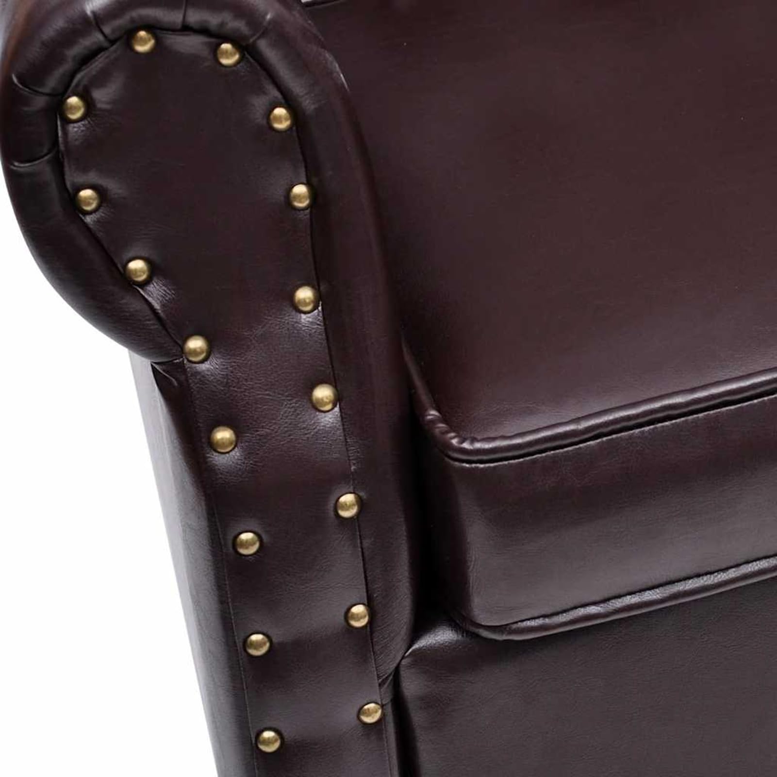Antikbrauner Chesterfield-Sessel aus Kunstleder mit Holzbeinen - Komfortables Wohnzimmermöbel Loungesessel, Wohnmöbel 60784