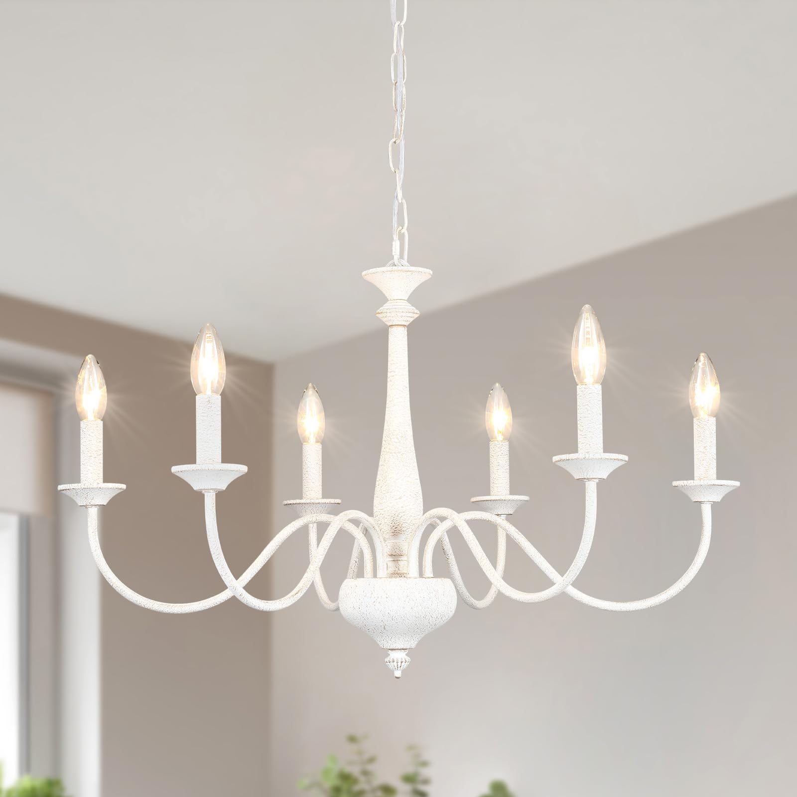 Generies Farmhouse Chandelier for Dining Room Light Fixture French Country Chandelier 6 Lights Rustic Kitchen Pendant Lights White Chandeliers for Living Room