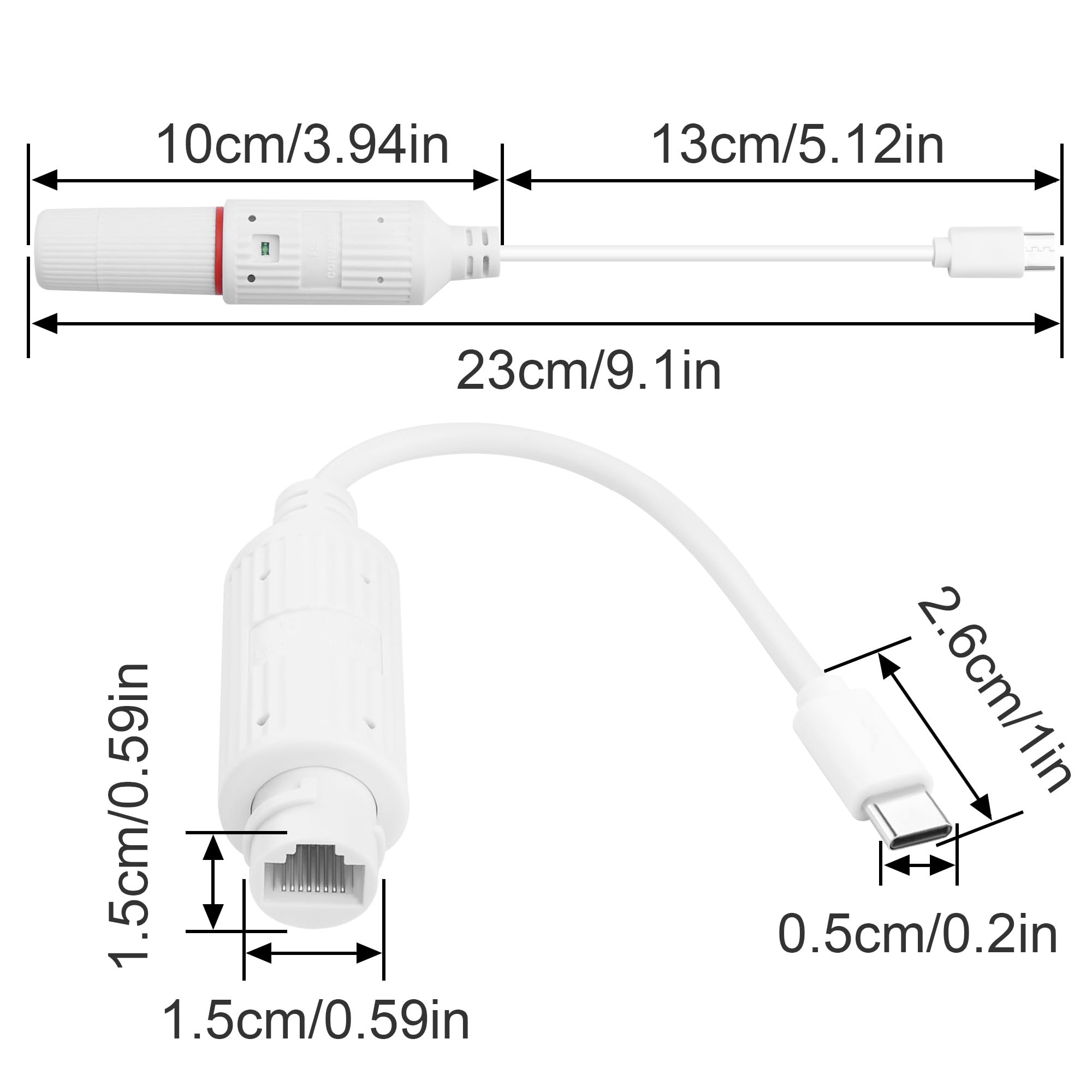 POE to USB C Power Converter,Ethernet to Type C 5V 2.4A 12W Charging Adapter,IP65 Waterproof for Security Cameras,Tablets IEEE802.3Af/At(No Data is transmitted, only Power is transmitted) — view 2