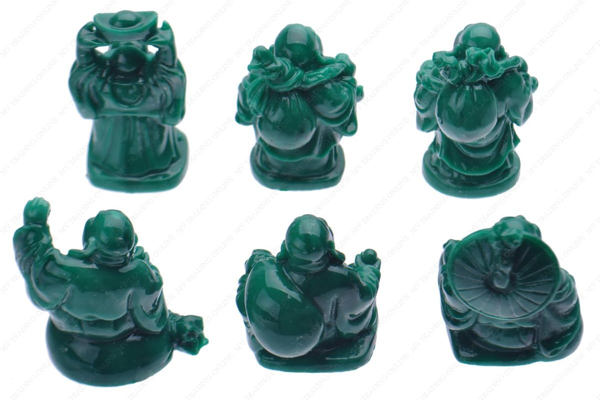 M.V. Trading Happy Laughing Figurine Buddha Statue, Set of 6, 2 Inches, Green
