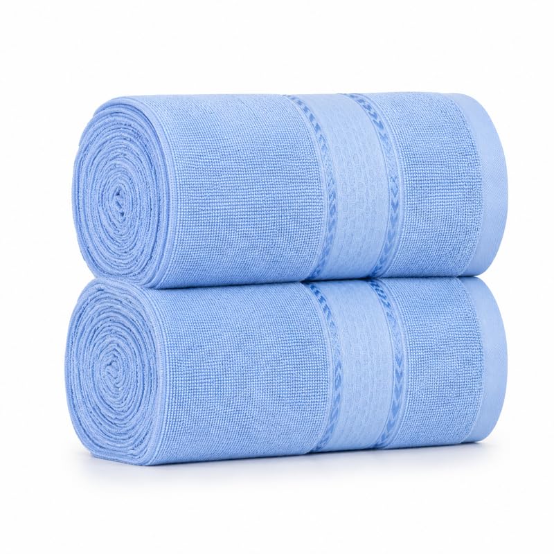 Image of TowelWala Premium Hand Towel 550 GSM Soft Absorbent Quick Dry (Blue /Blue) | Premium 550 GSM cotton with woven border-quick drying and perfect for bathroom, kitchen, gym, and travel.