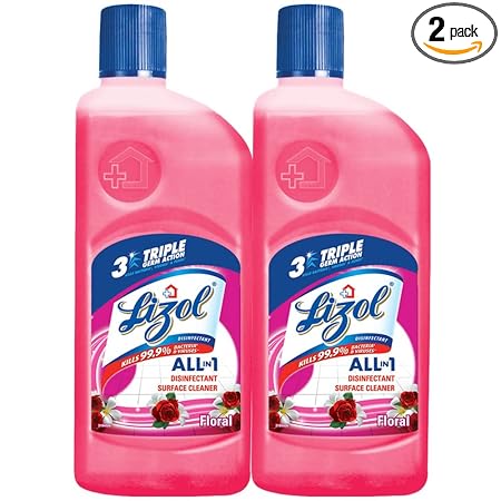 Lizol Disinfectant Surface & Floor Cleaner Liquid, Floral - 625 ml (Pack of 2) | Suitable for All Floor Cleaner Mops | Kills 99.9% Germs| India's #1 Floor Cleaner