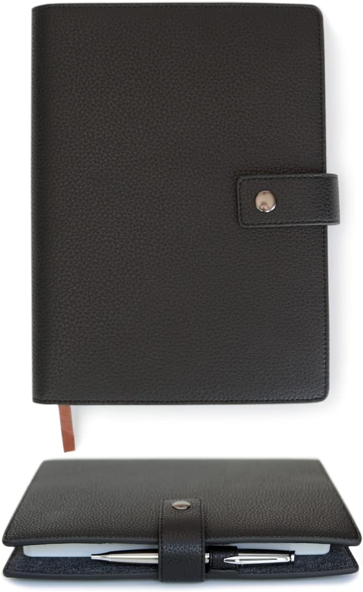 Black Full Grain Premium Leather Refillable Journal Cover with A5 Lined Notebook - Scratch-Proof DURA-Leather