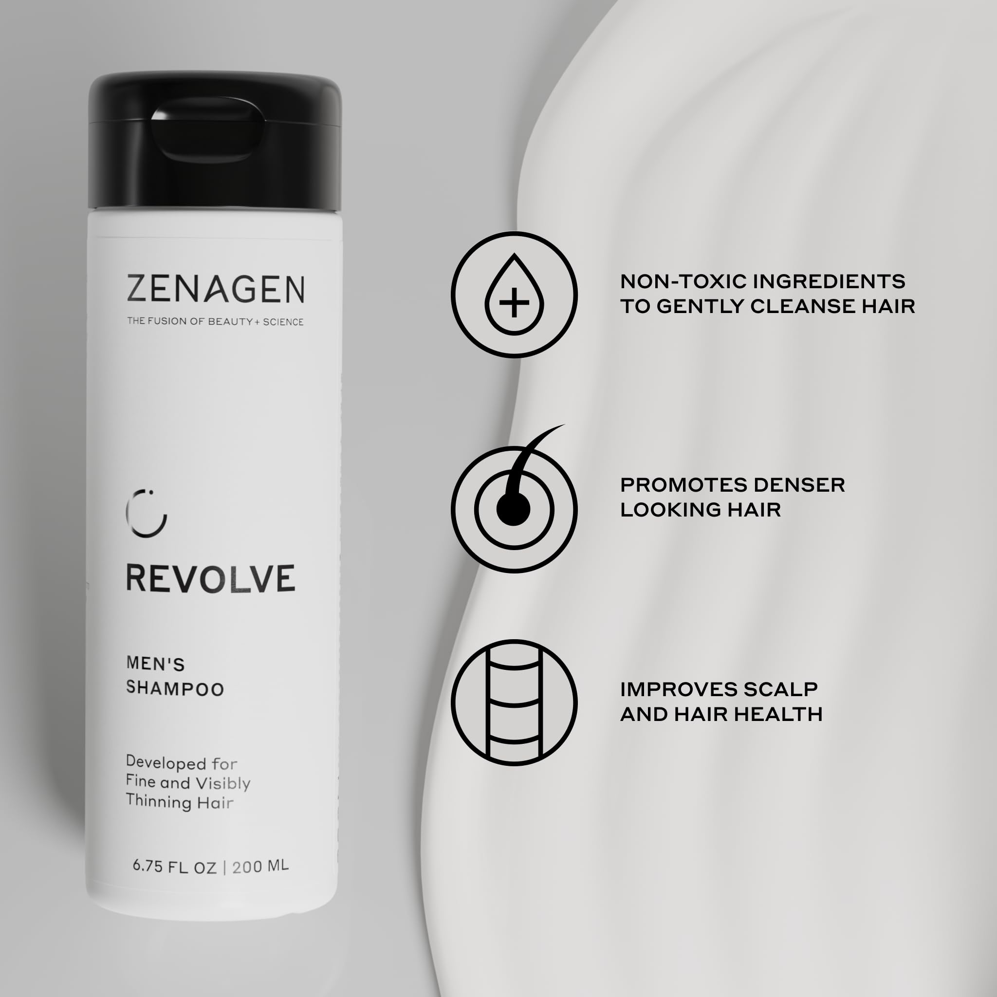 ZENAGEN Revolve Szampon zagęszczający dla mężczyzn, wspiera wygląd pełniejszych, zdrowiej wyglądających włosów, opracowany z myślą o delikatnych i wyraźnie przerzedzających się włosach, na bazie