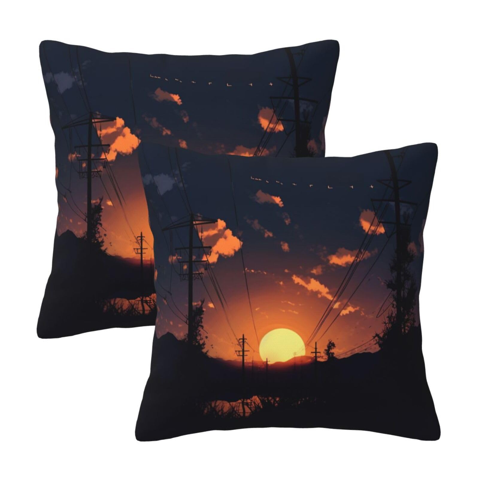 Dusk Scenery Throw Pillow Cases 2 Pack Square Pillowcases Soft Pillow Protectors for Couch Livingroom Sofa Bed Office Car,30x30 CM
