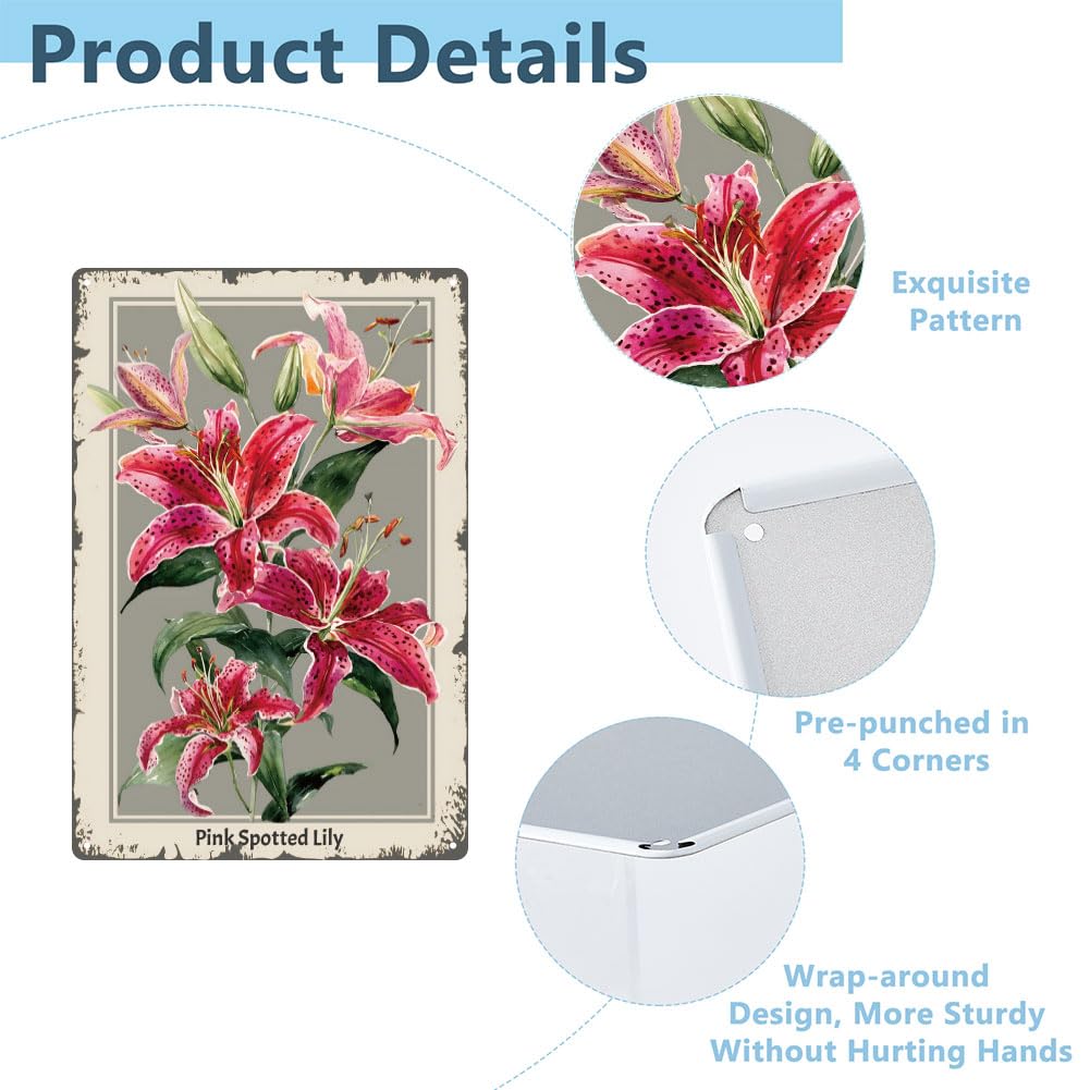 SUPERDANT Insegna Metallica Giglio Latta Colorata Cartello In Latta Ferro Giglio Piatto Fiore Arrotolato Facile Appendere Per Cucina Camera da Letto Soggiorno Giardino Recinto Patio Ufficio 30x20cm