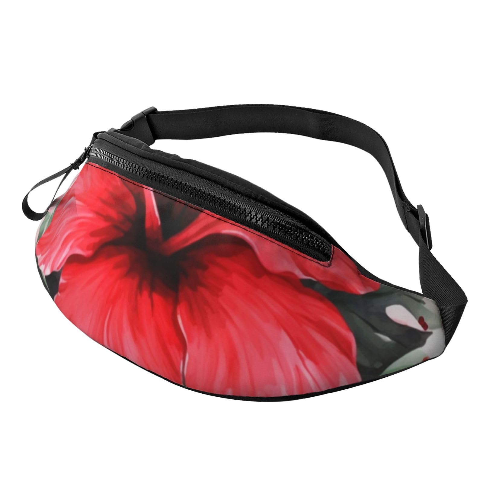 Red Hibiscus Fanny Pack for Men Women Fashion Running Waist Packs Waterproof Crossbody Bags Everywhere Belt Bag with Adjustable Strap Sports Hip Pack for Travel Wallet