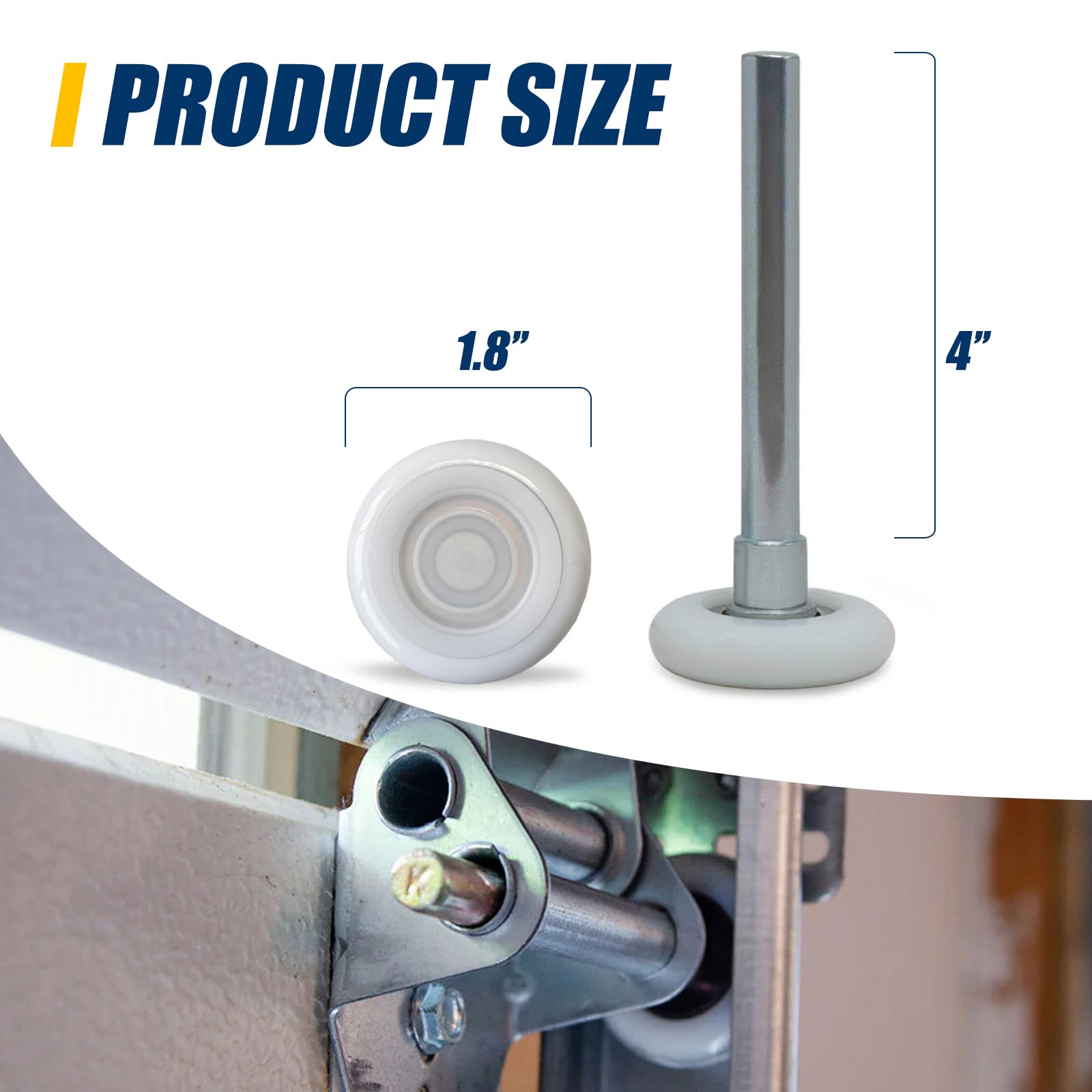 10 Packs 1.8" Nylon Garage Door Rollers For 2" Track, 6.5" Stem Garage Door Wheels, 6200zz Bearing 11 Balls, White - View #9