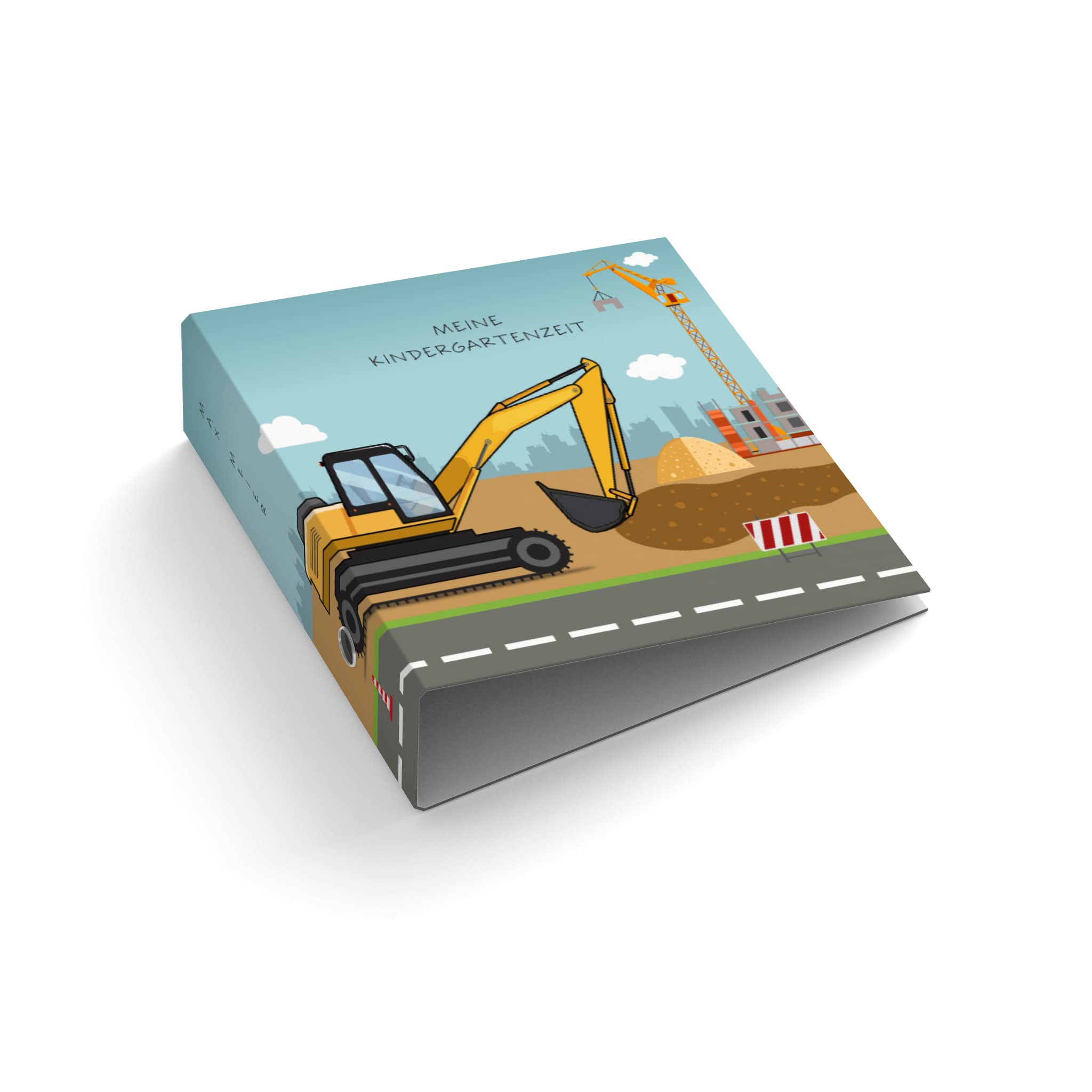 Ringordner/Ordner | Wunschtext bedrucken lassen | Design Baustelle | Mit/Ohne Griffloch | für DIN A4 | personalisiert | 7,4 cm breit | Bagger (Mit Griffloch)