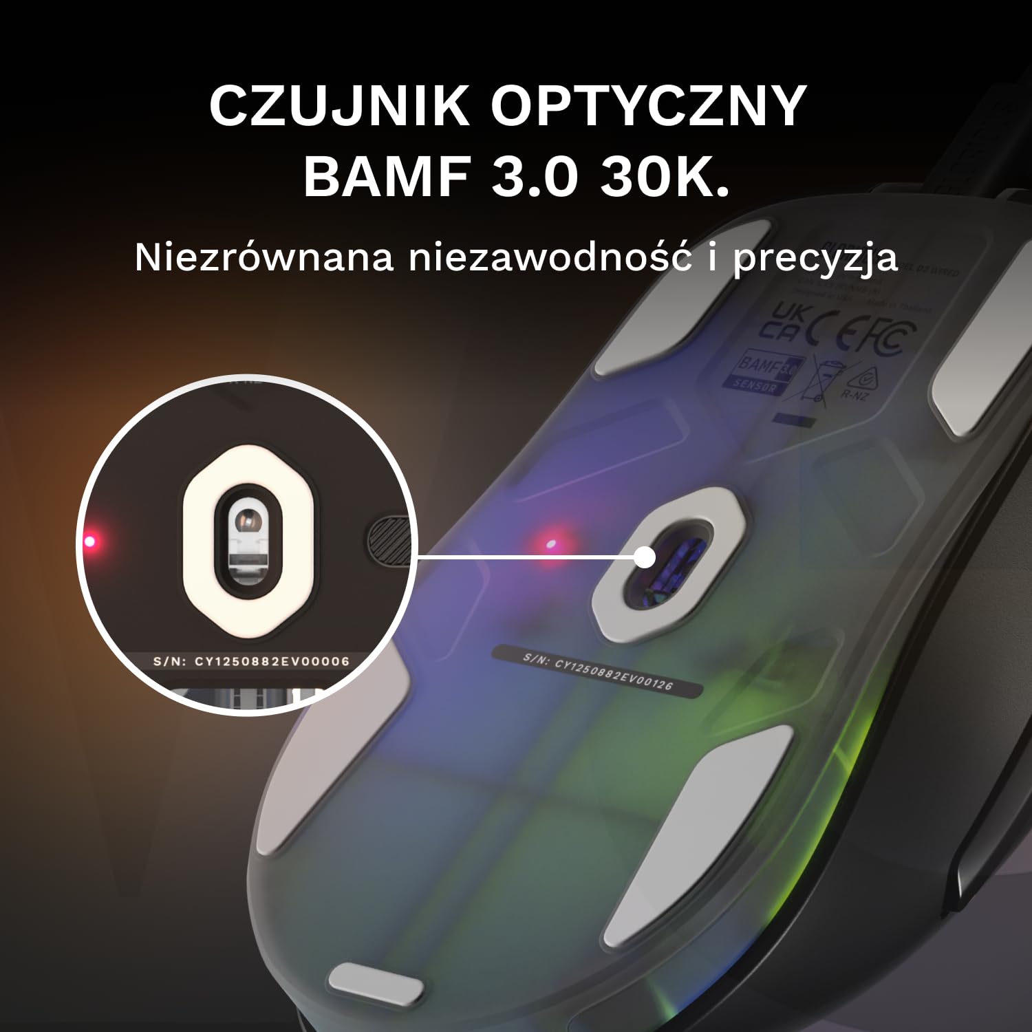 GLORIOUS Gaming – przewodowa mysz gamingowa Model D3 – Ultralekkie 57 g, przełączniki optyczne na 130M kliknięć, Sensor BAMF 3.0 z 30k DPI, śledzenie 750 IPS, akceleracja 50G, wszystkie chwyty, czerń
