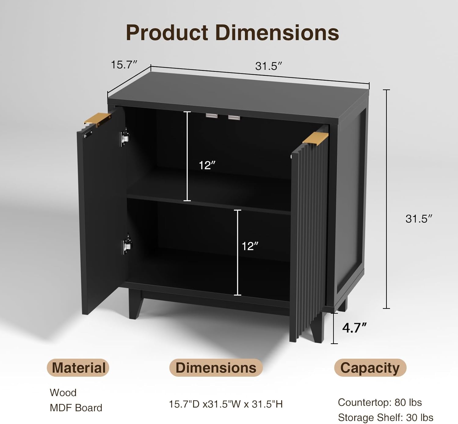 Product Dimensions diagram showing parts and measurements