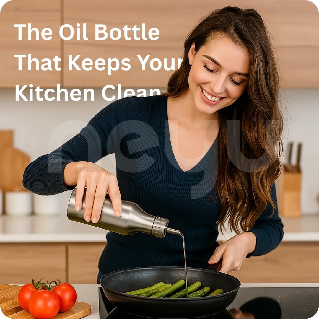 NEYU Premium Stainless Steel Oil Dispenser 1 Litre – Kitchen Oil Container with Easy Pour Spout - Image 2 thumbnail