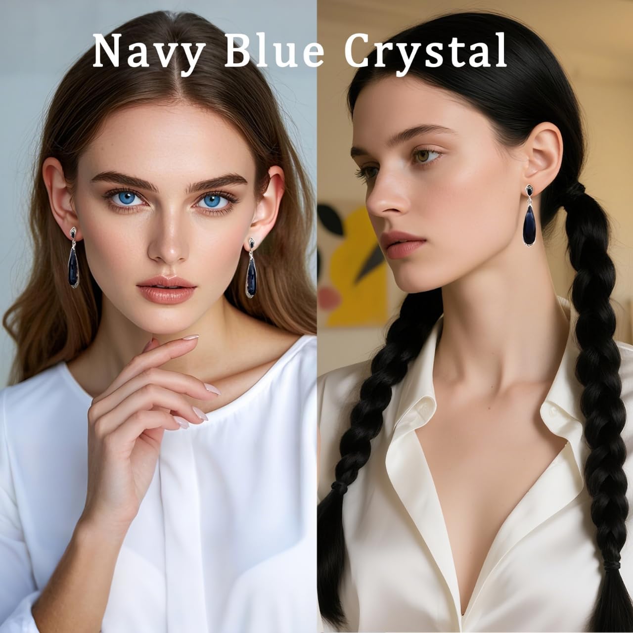 Dark Blue Sapphire Navy Blue Silver Teardrop Dangle Earrings Studs Crystal Stone Cubic Zirconia Formal Earrings - Image 7