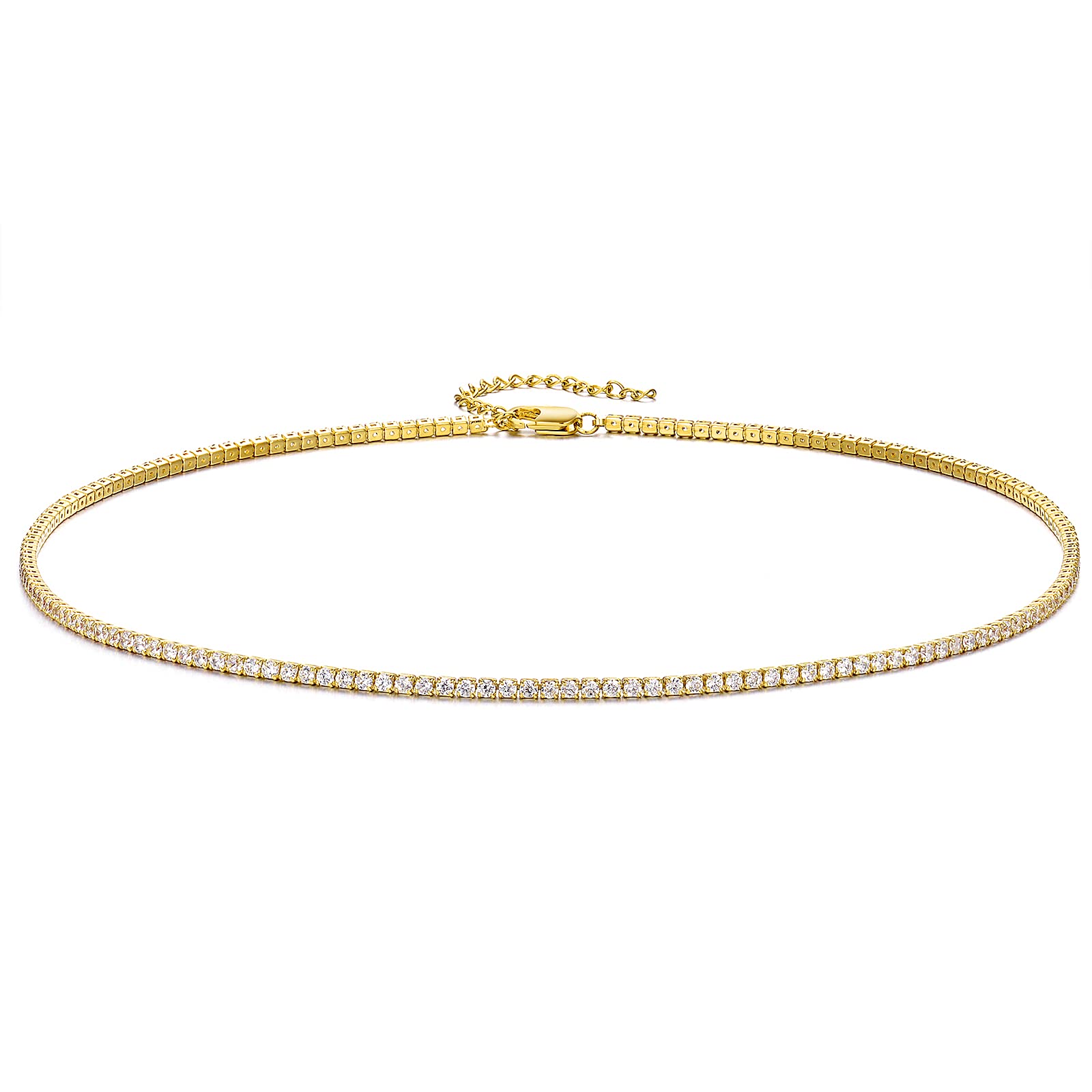 JINEARTennis Necklaces for Women, Faux Diamond Choker Necklace, 925 Sterling Silver and 18K Gold, Rose Gold Cubic Zirconia Chain, 2mm Tennis Necklace