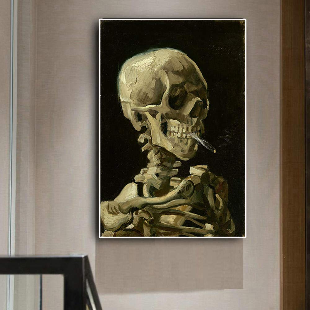 skull with cigarette painting Amazon.com: Skull of A Skeleton with Burning Cigarette Painting by Vincent  Van Gogh Paint by Numbers for Adults DIY Digital Painting by Numbers Kits  On Canvas