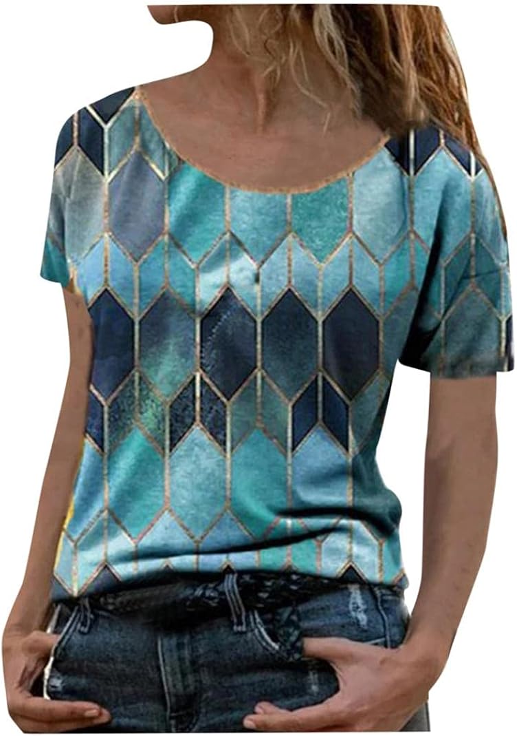 Women V Neck Tee Shirts, Womens Fashion Geometric Print Buttons Long Sleeve Casual Blouse T-shirt Pullover Henley Shirt