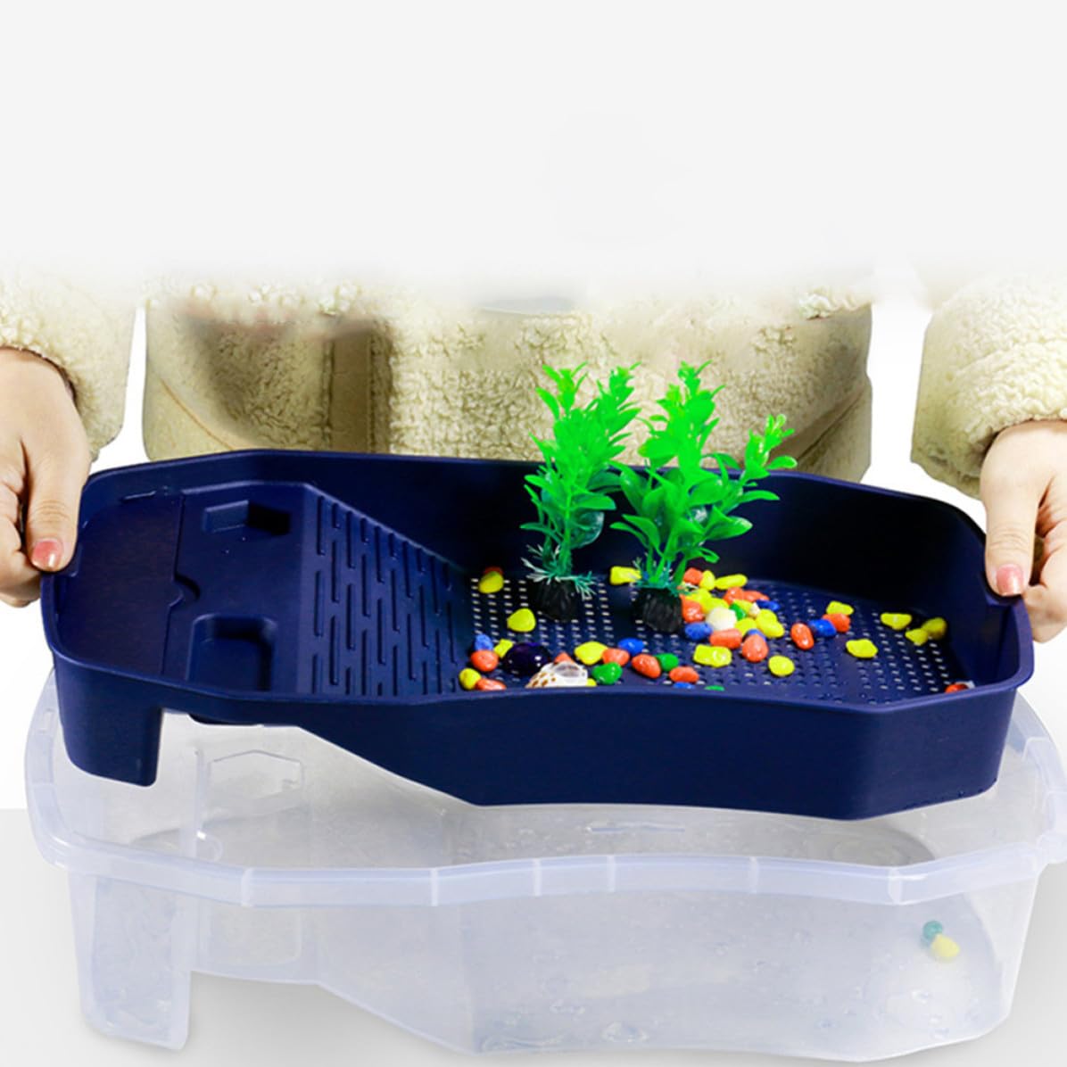 Ciieeo Terrario Piattaforma Doppia in Plastica Blu per Tartarughe per Prendere Sole e Area di Alimentazione Resistente a Rotture e Usura, per Tartarughe Terrestri