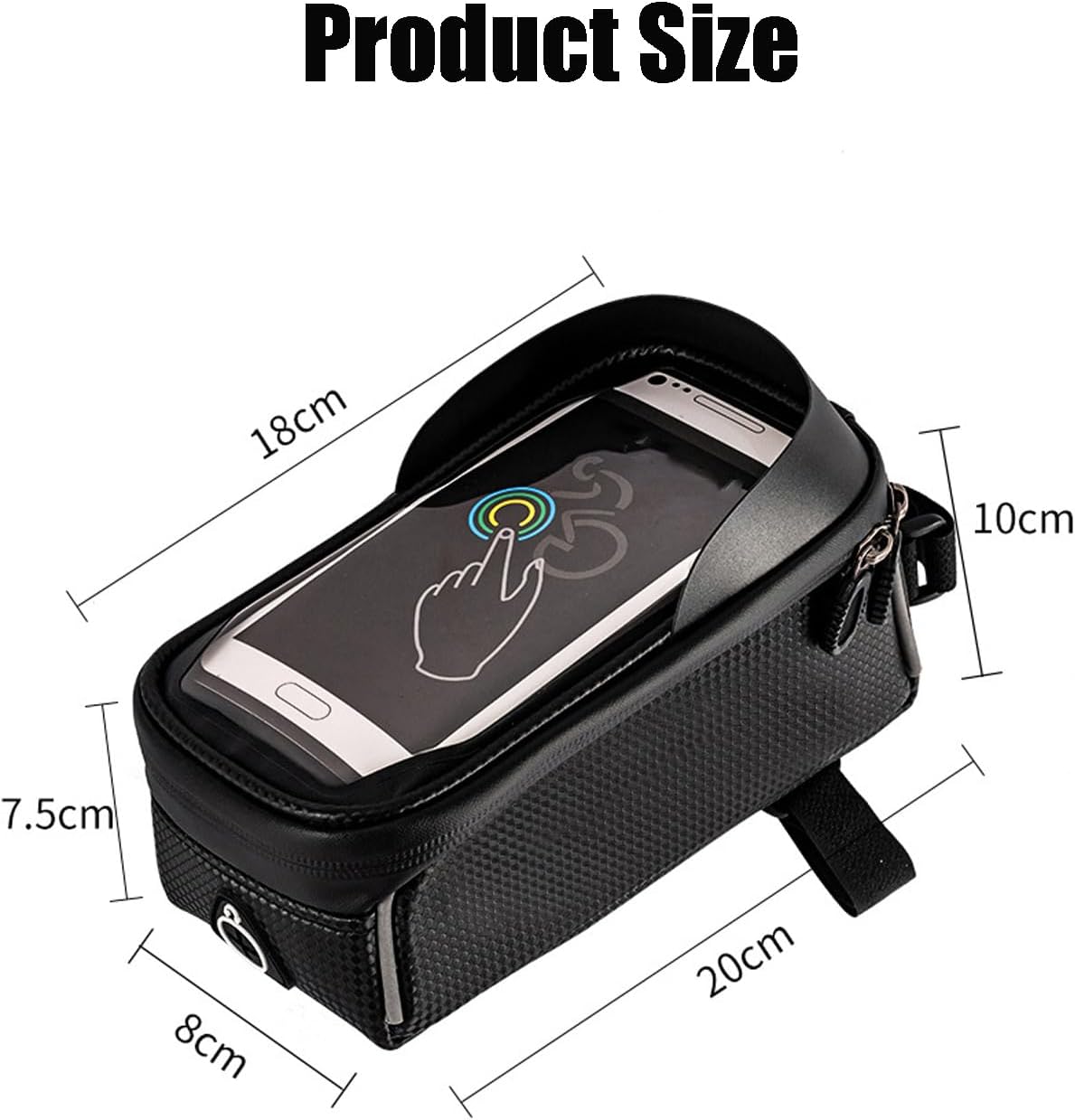 Bicycle Frame Bag, Touch Screen Visual Mobile Phone Bag, Mountain Bike Large Capacity Riding Bag, Suitable for Mountain Bikes, Motorcycles, and Electric Bicycles