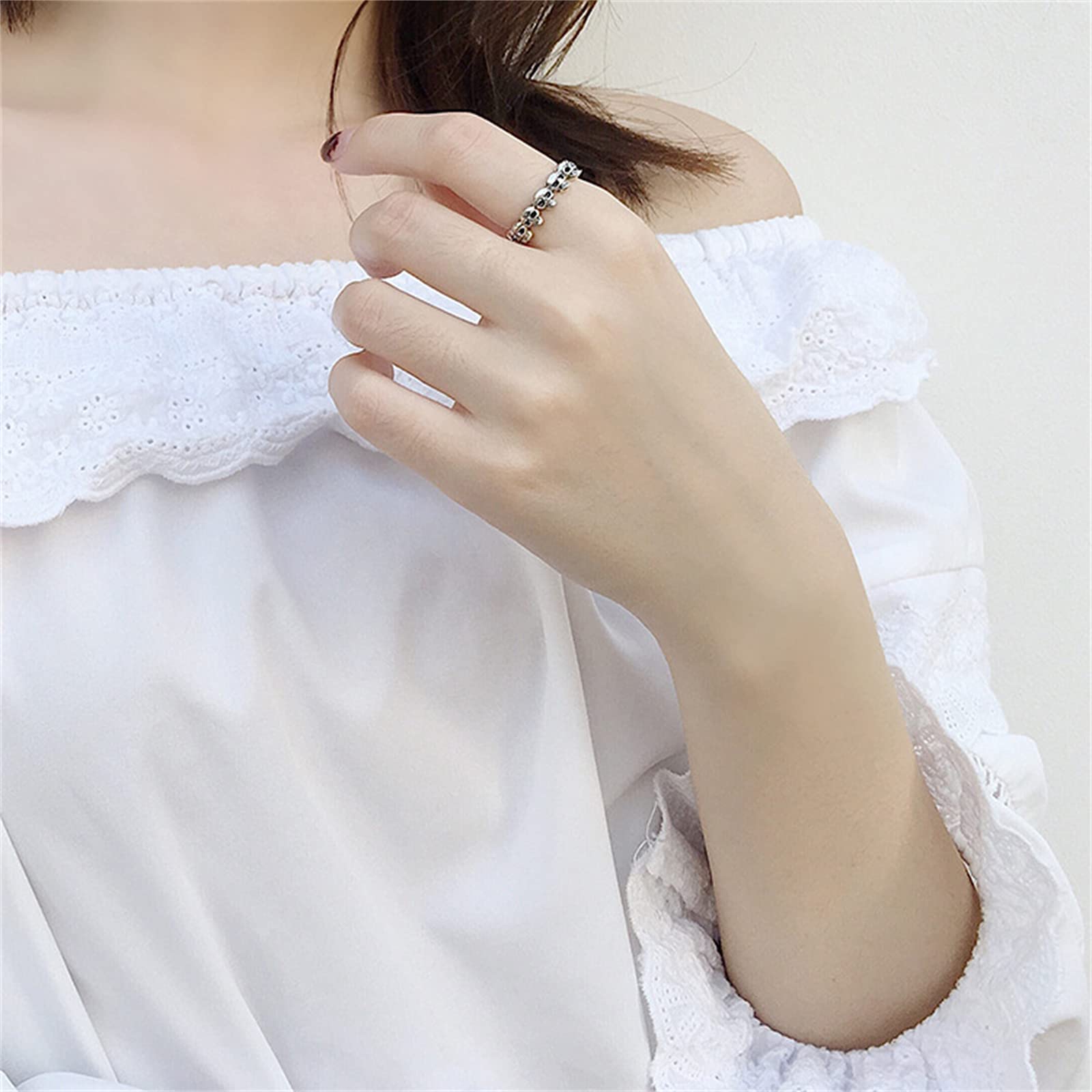 HHRFCS S925 Sterling Skelett Ring Retro Gothic Totenkopf Skelett Offene verstellbare Daumenringe Schmuck Geschenke für Frauen Weihnachten Halloween,