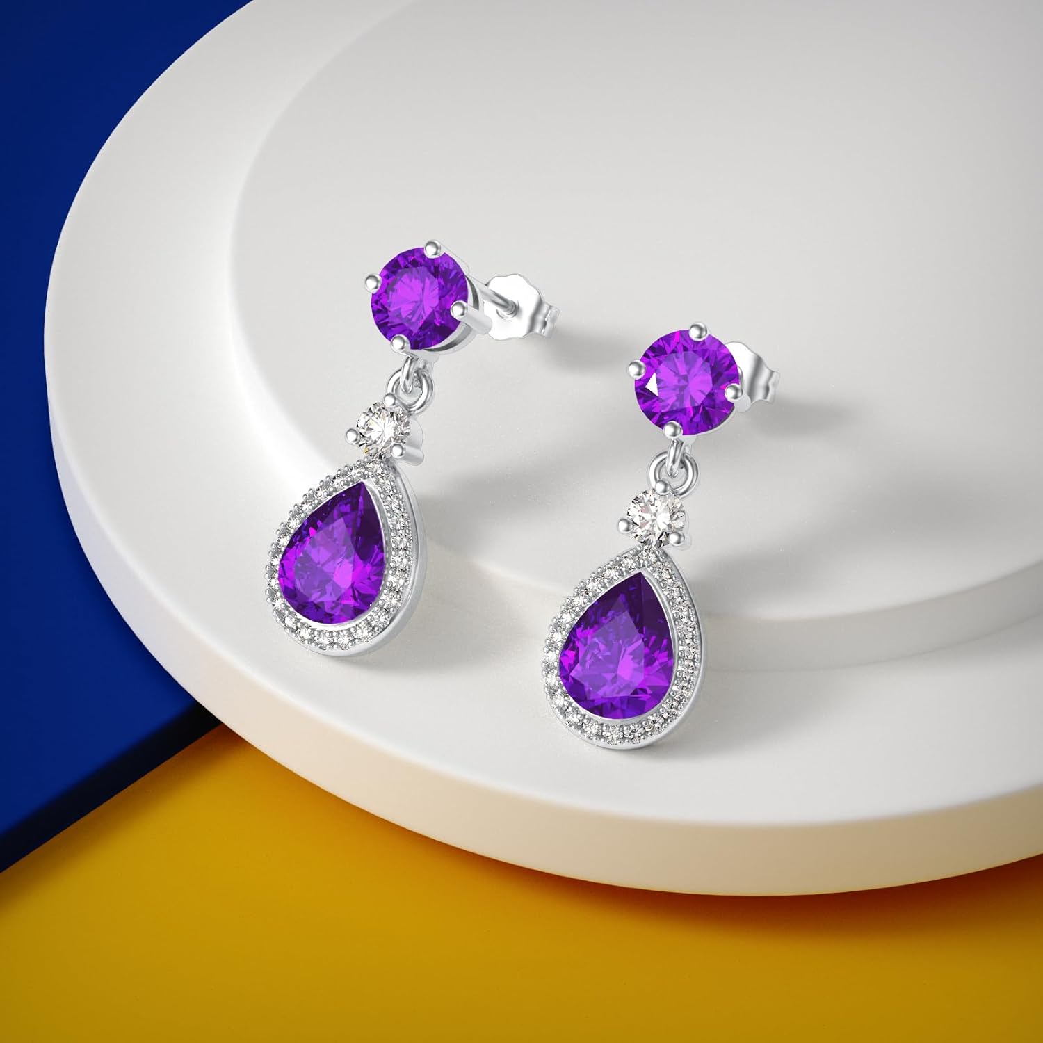 Natural Amethyst Dangle Earrings 925 Sterling Silver Teardrop Purple February Birthstone Earrings Amethyst Gemstone Earring Jewelry Gifts for Women - Image 3