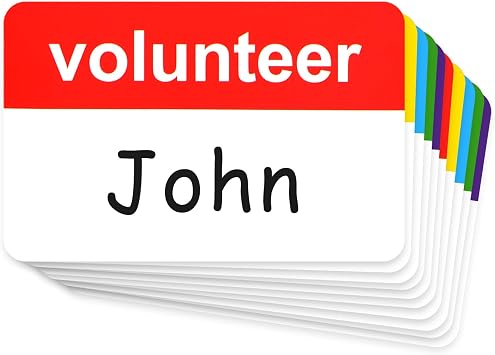 200 Pieces Volunteer Name Tag Stickers Colorful Name Tag Labels 2 * 3inch Self Adhesive Name Tags My Name is Stickers Stickers that Say Volunteer for School charitable 200 Pcs Conventional