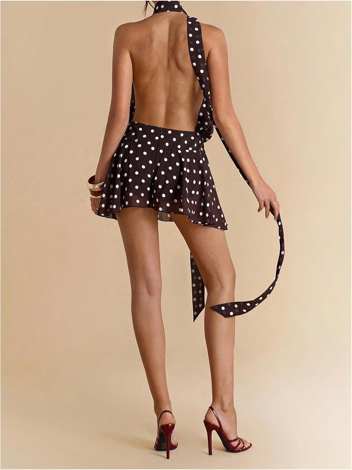 SOLY HUX Women's Vintage Polka Dots Halter Mini Dress Y2k Open Back A Line Party Club Dresses - Image 2