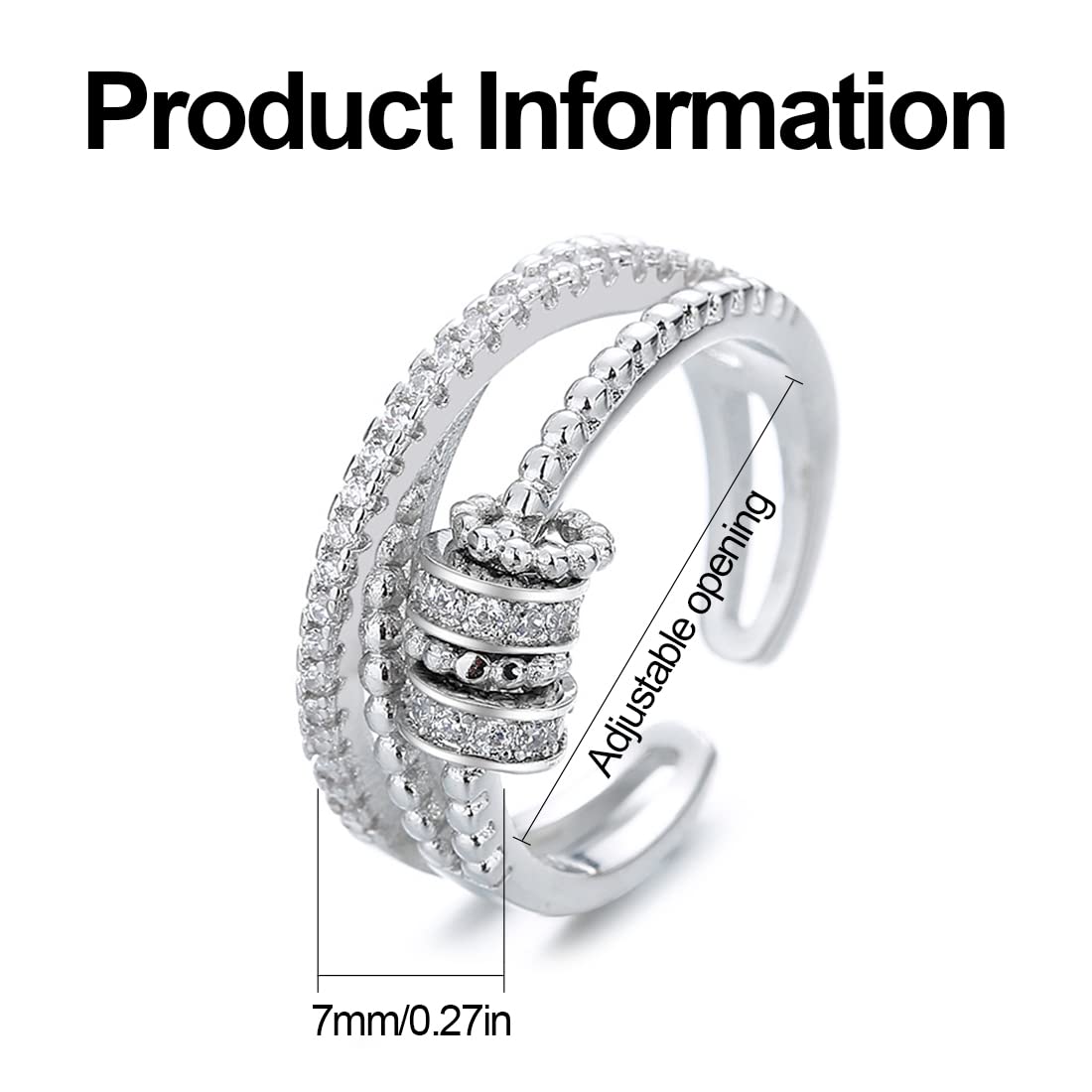 PROSILVER Anello Ansiolitico Con Palline Rotanti In Argento 926 - Gioiello Antistress Regolabile Per Donna - Ring Spinner