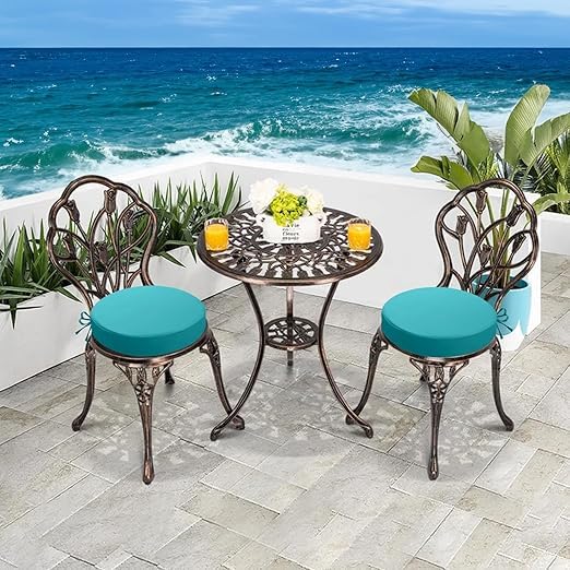 Image of D12 Chair Round Indoor Outdoor Sofa Chair Cushion, Dining, Office, Plastic, Floor Back Seat Chair Pad Handmade Quilting (Sky Blue, Round) (Set of 4)(Cushion Thinkness 5cm)