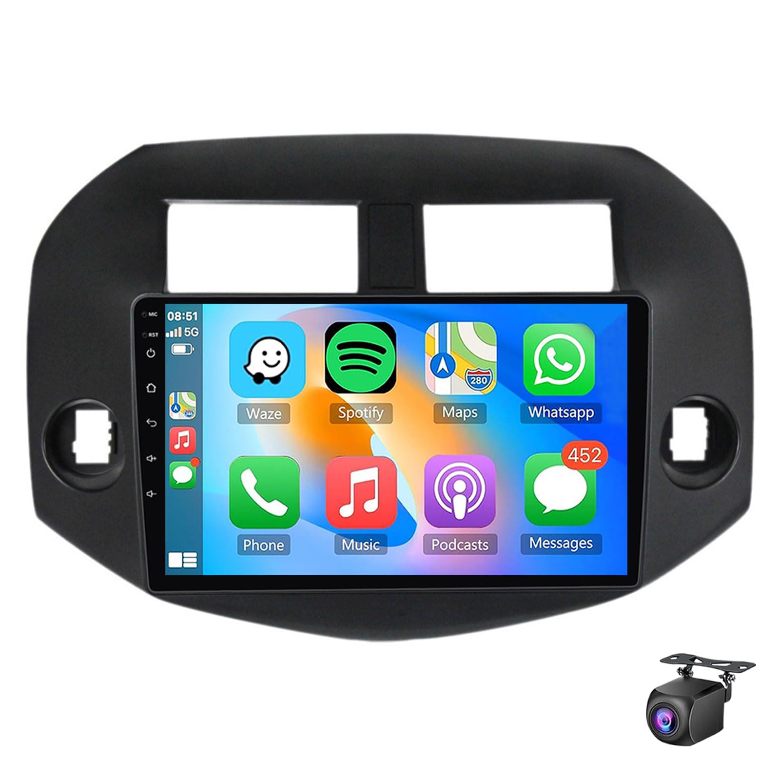 Android Car Stereo For Toy-ota RAV4 2005-2013 With Wireless Carplay Android Auto,9 Inch Touchscreen Car Radio With GPS Navigation Bluetooth FM RDS WiFi EQ USB Mirror Link Backup Came(Size:4Core 1+32G)